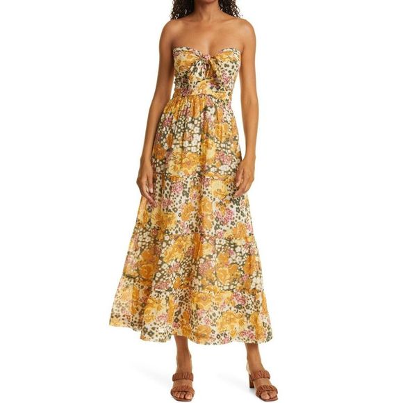 BA&SH Womens Robe Dalid Floral Strapless Cotton Dress US 2 Ocre EU 0 - NWT $350 - Picture 1 of 6